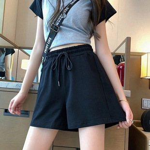 2025 New Version of Korean Style Sports Shorts for Women, High-Waisted, Loose, Slim, Wide-Leg Pants, Pure Color Casual Pants, Trendy Summer Cross-Border