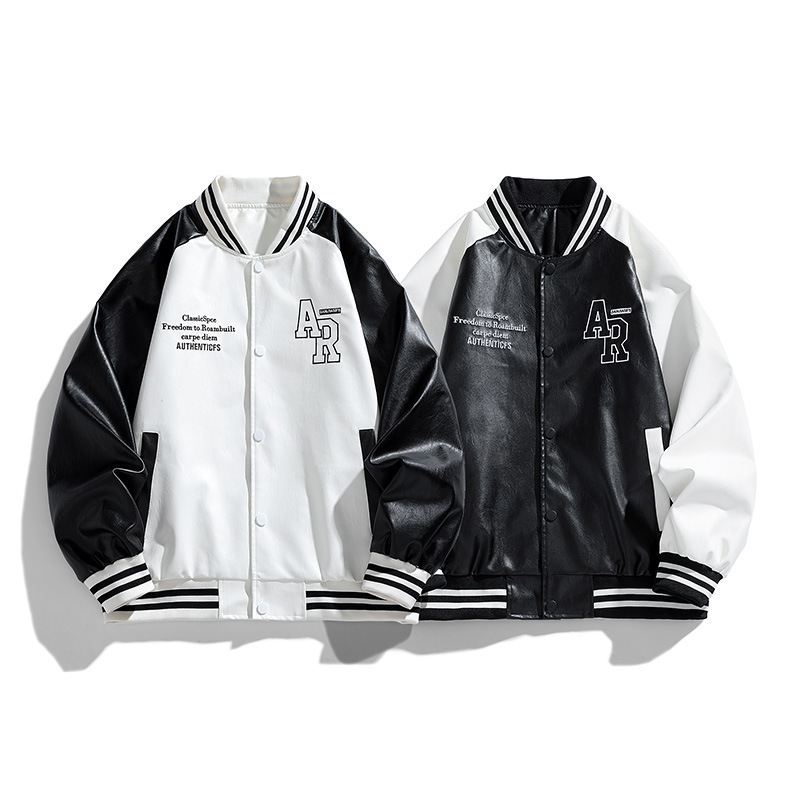 Transfronterizos grandes chaquetas de moda de marca de moda de cuello vertical ocio comercio exterior primavera y otoño nuevo tipo suelto chaqueta de cuero de locomotora de hombre