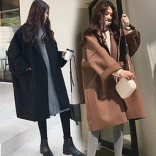 秋冬季韩版新款大码呢子大衣小个子宽松中长款百搭风衣毛呢外套女