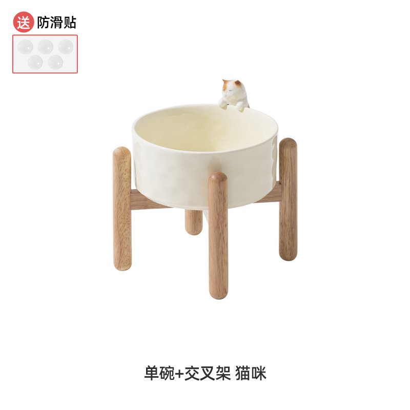 Cerámica pintada a mano mascota doble tazón alto pie anti-golpe cuello protección gato tazón gato comida tazón perro tazón al por mayor