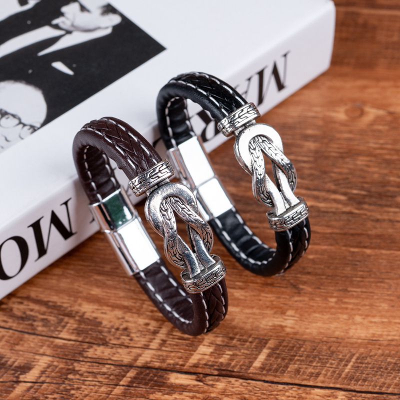 European and American Cross-Border Fashion Unlimited Double-Ring Stacking Men's Figure-Eight Bracelet Stitched Leather Bracelet Jewelry Manufacturer Supply European and American Cross-Border Fashion Unlimited Double-Ring Stacking Men's Figure-Eight Bracelet Stitched Leather Bracelet Jewelry Manufacturer Supply