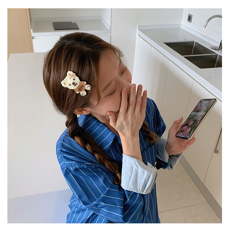 3g Weight Headwear Classification Birthday Occasion Kid'S Gender Cute Style Beige Color Cute Student Children Knitting Cartoon Bear Bb Clip Seaside Clip Side Bear Hair Clip 7