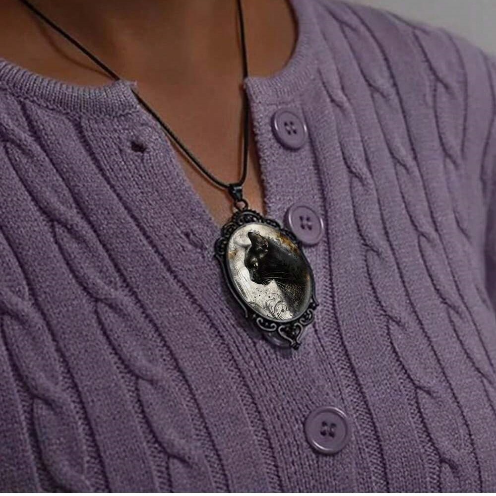 哥特式黑猫项链套装万圣节复古黑猫吊坠万圣节服装配件批发