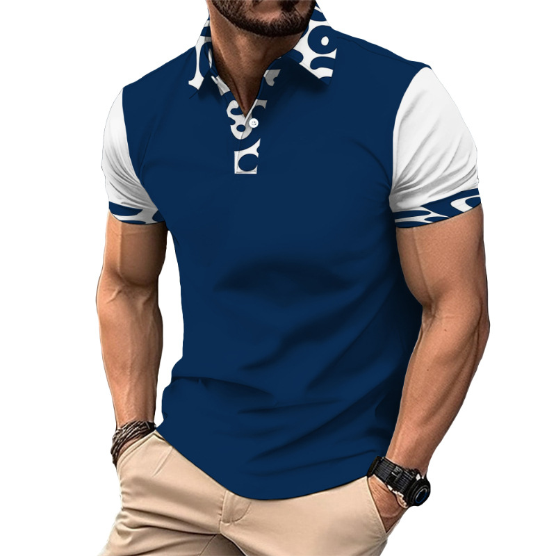 Nueva camisa de golf europea y americana transfronteriza camisa de polo con estampado de letras de manga corta color sólido gráfico 3d camisa POLO de tres botones