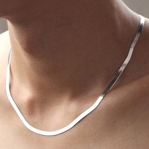 S925 Silver Flat Snake Chain Necklace for Women, Simple and Versatile European and American Style Blade Snake Bone Chain, Niche Fashion Hip Hop Clavicle Chain 