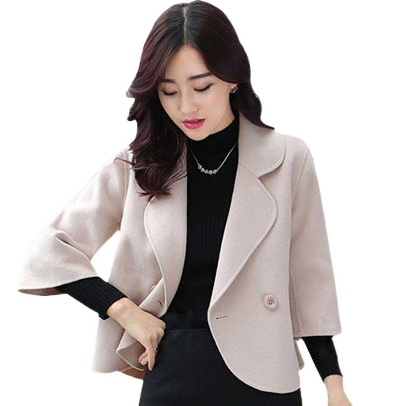 小个子毛呢短款外套女2025春秋新款韩版上衣时尚七分袖百搭小西装|undefined