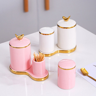 Creative Ceramic Toothpick Holder Scandinavian Home Living Room Cotton Swab Box Dental Floss Storage Box Accessible Luxury Hotel Restaurant Toothpick Box