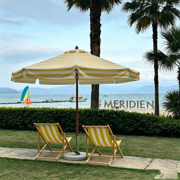 Big rectangular beach umbrella solar-powered