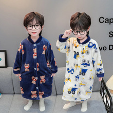 宝宝睡袍秋冬季儿童珊瑚绒加厚法兰绒男女童恐龙睡衣长款连帽浴袍