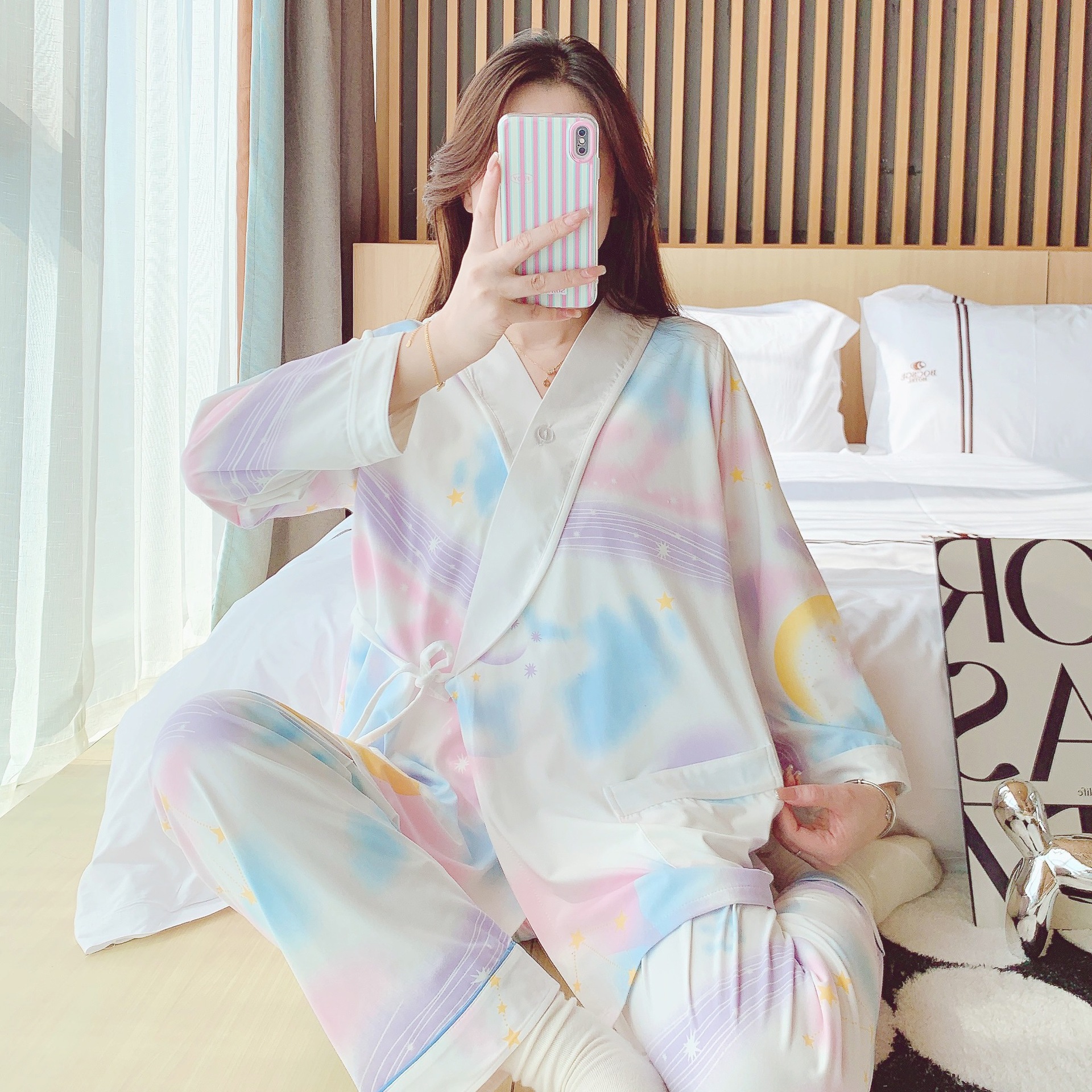 带胸垫月子服春秋季孕妇和服哺乳睡衣怀孕期时尚可外穿家居服套装