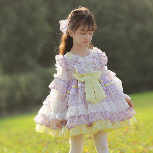 2024 Spring New Children's Lolita Dress for Girls - Floral Princess Skirt and Dress