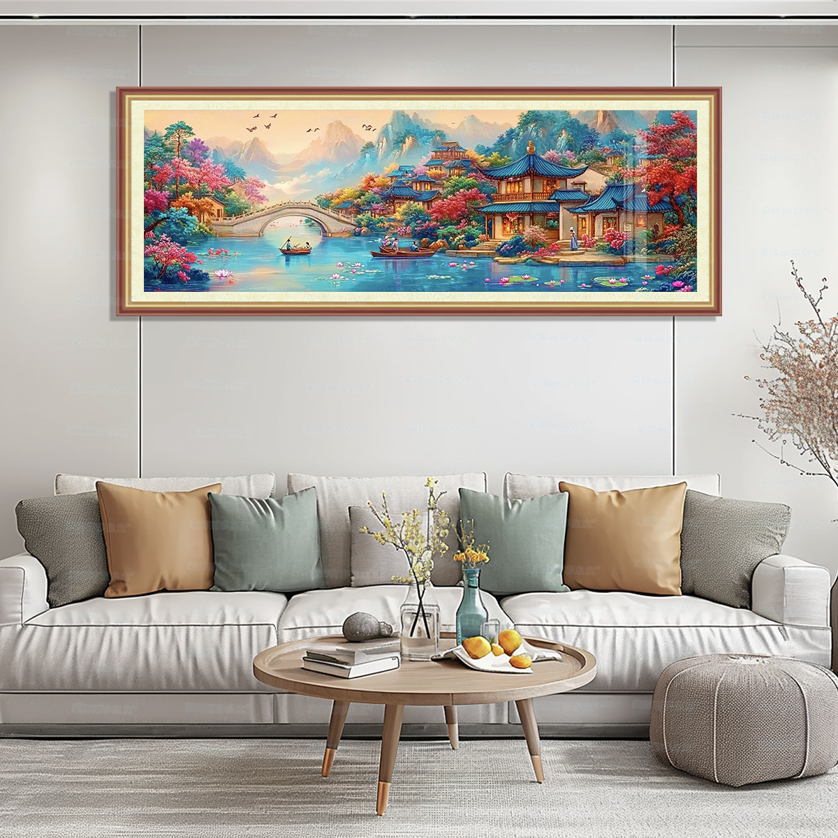 [Algodón importado] Mona Lisa real bordado a mano borracho Jiangnan nuevo paisaje decoración de estilo chino estudio bordado manual image 6