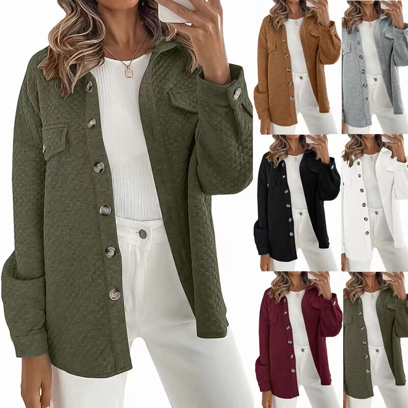 2025 Autumn/Winter European and American New Style Amazon Independent Station Women's Solid Color Diamond Pocket Lightweight Casual Jacket Coat
