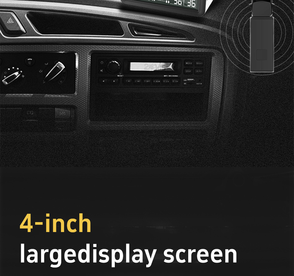 T18 Car Tire Pressure Monitor Solar Wireless Charging High Precision 4inch with In-Car Ambient Temperature Function