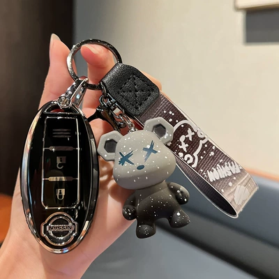 Car key bag Qashqai Xuanyi Tuda Loulan - nissan-d-smart-3-key-single-shell-black-grey-violence-bear-pendant