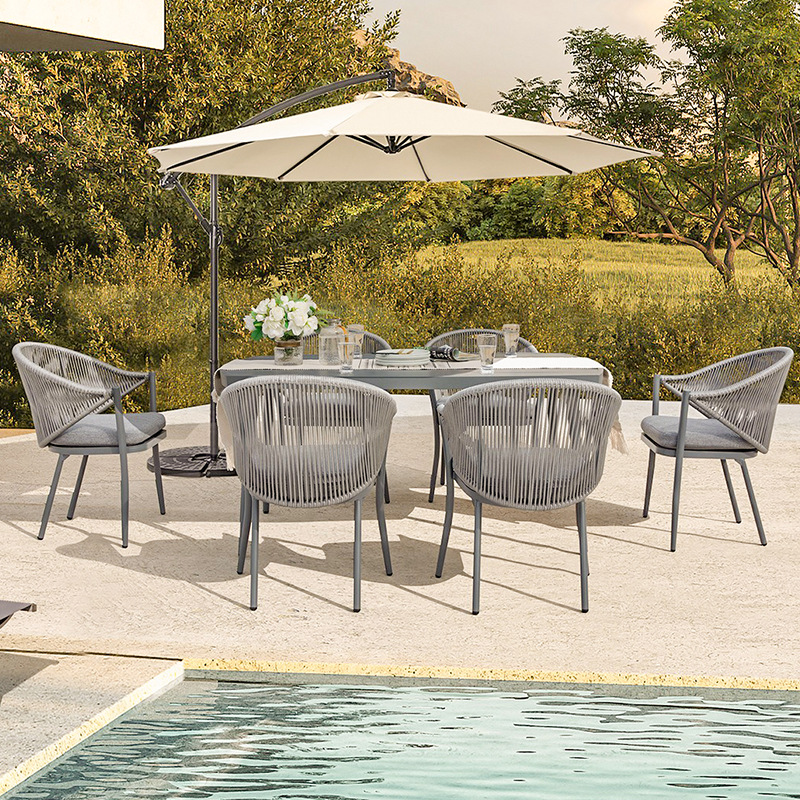 Mesas y sillas de Ratán al aire libre patio impermeable y protector solar muebles combinación Villa jardín al aire libre ocio silla de Ratán al aire libre
