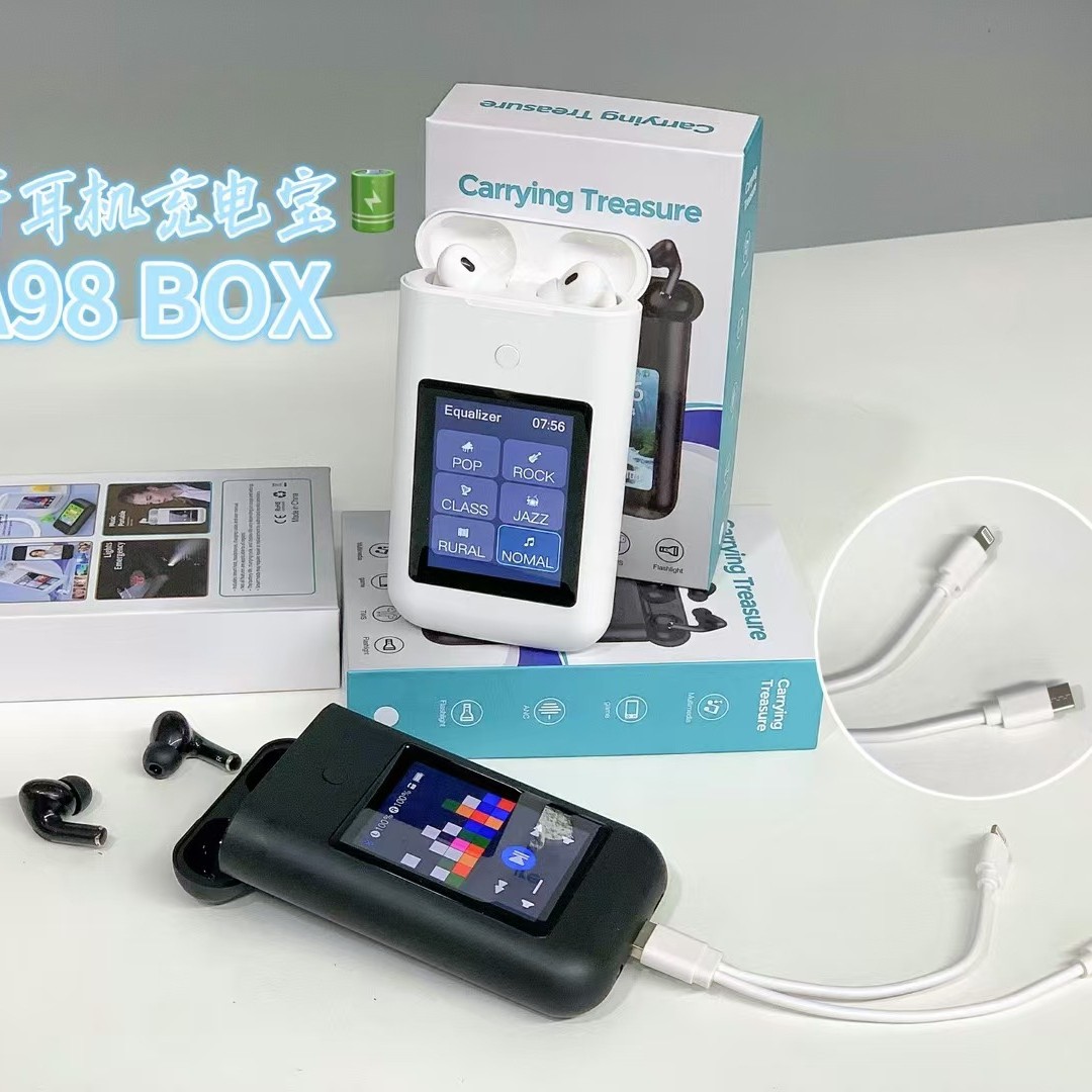 Dispositivo inteligente A98 BOX auriculares Bluetooth cargador tesoro de pantalla multimedia de 2.8 pulgadas fuente de alimentación 3 en 1