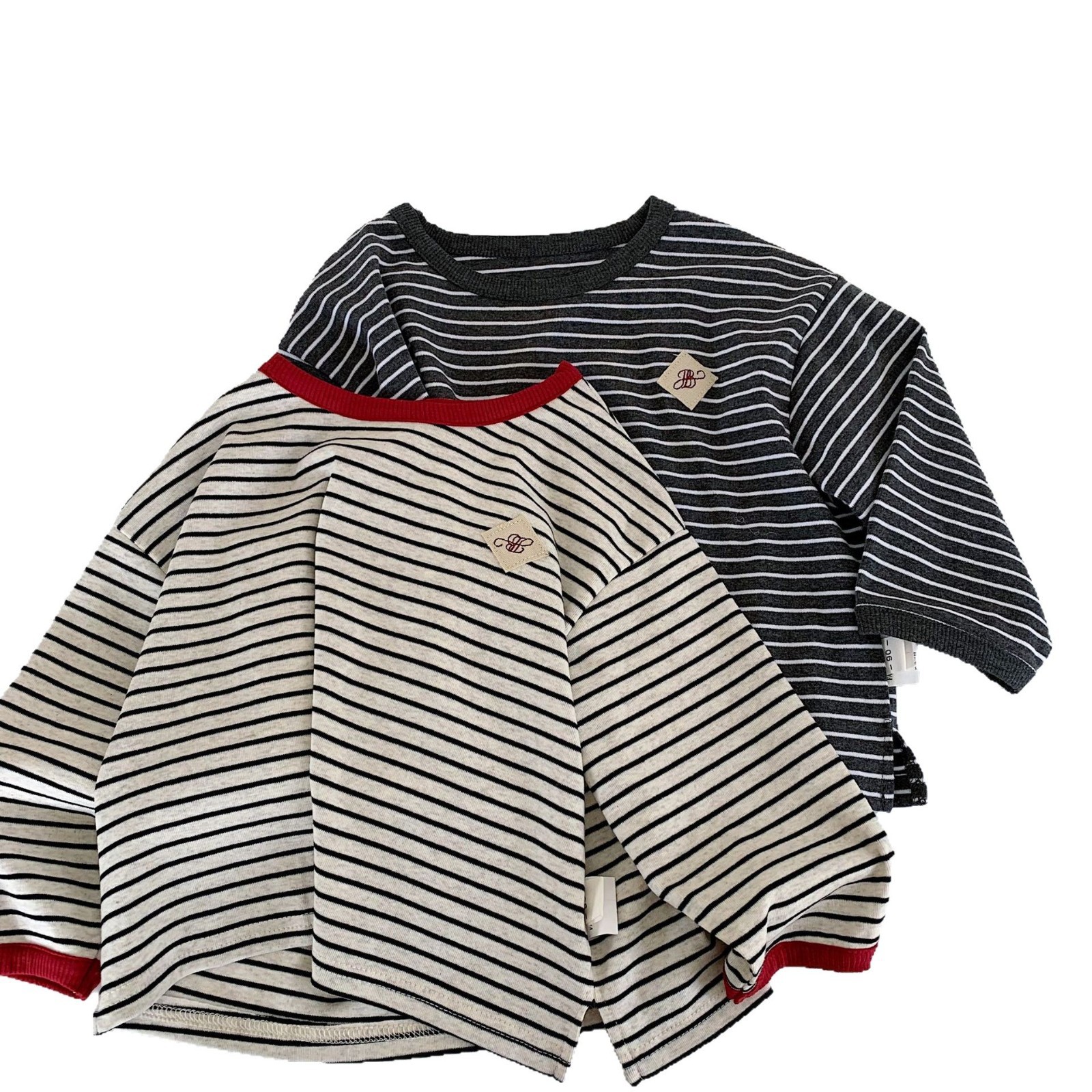 Mai Bao ropa infantil camiseta infantil 2025 otoño nuevo estilo coreano para niños y niñas camiseta de fondo a rayas bebé ropa de otoño t