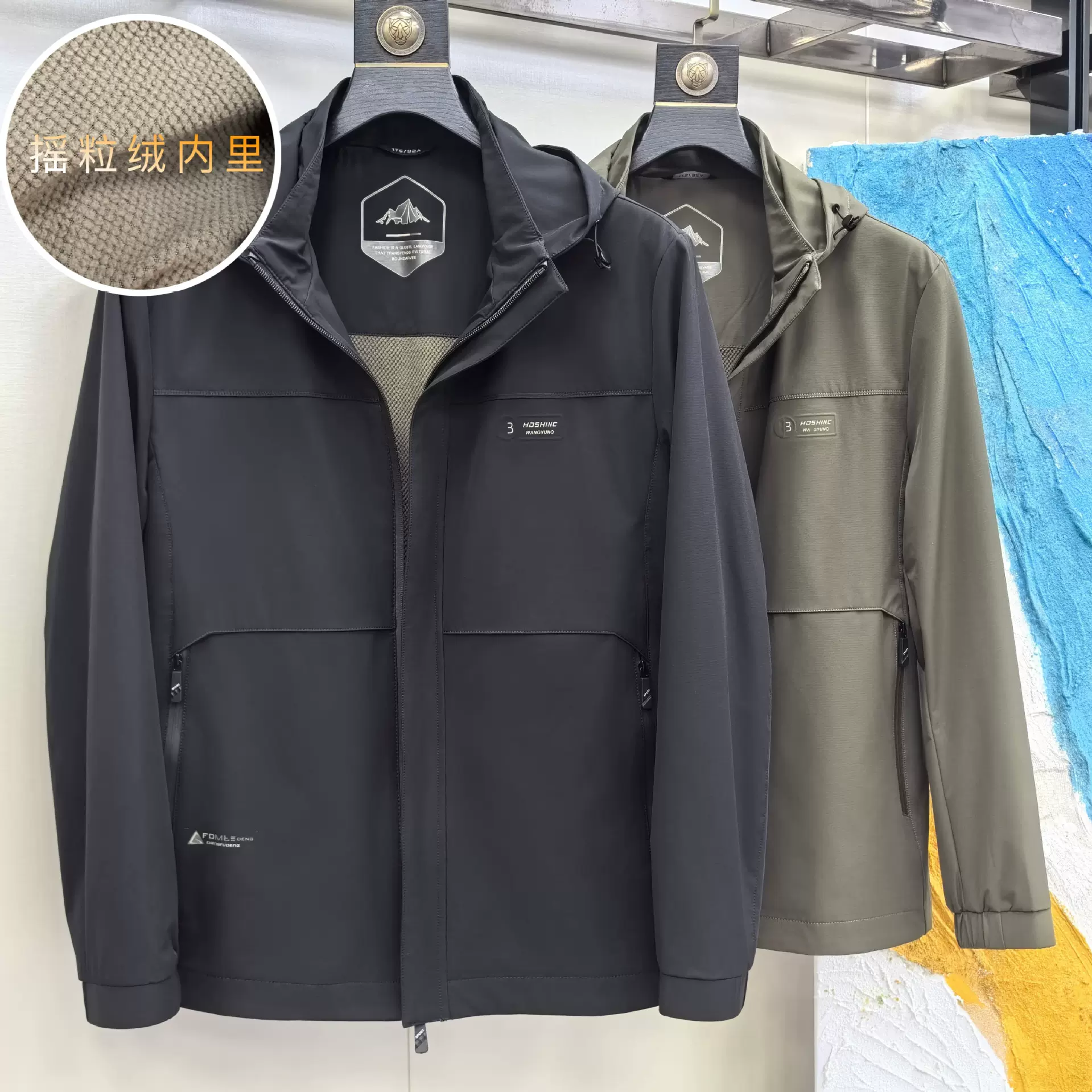 夹克男外套摇粒绒保暖新款爸爸秋冬装中老年40岁男士连帽子可拆卸