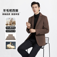 男士商务休闲西装外套秋冬季高端加厚可脱卸羽绒双面羊毛呢子大衣