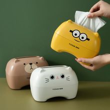 卡通纸巾盒时尚北欧色可爱小熊小猫创意便携轻巧餐桌收纳盒抽纸盒