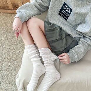 Spring and summer new Japanese solid color thick line knee socks calf socks JK sweet double needle pile socks ins long tube cotton socks