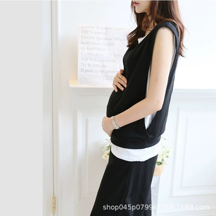 工場現物妊婦セット夏服哺乳ファッション袖なし外出授乳2点セット大きいサイズ代件|undefined