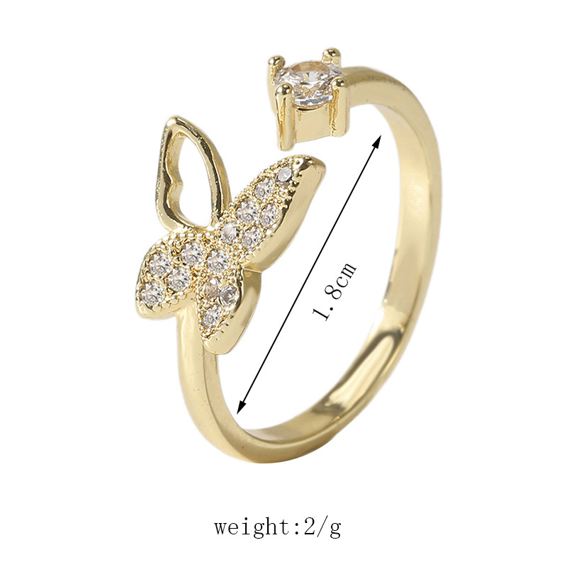 Korean Style Simple High Quality Copper Inlaid Zirconium Butterfly Opening Ring Creative Personality Real Gold Plating Animal Ring display picture 1