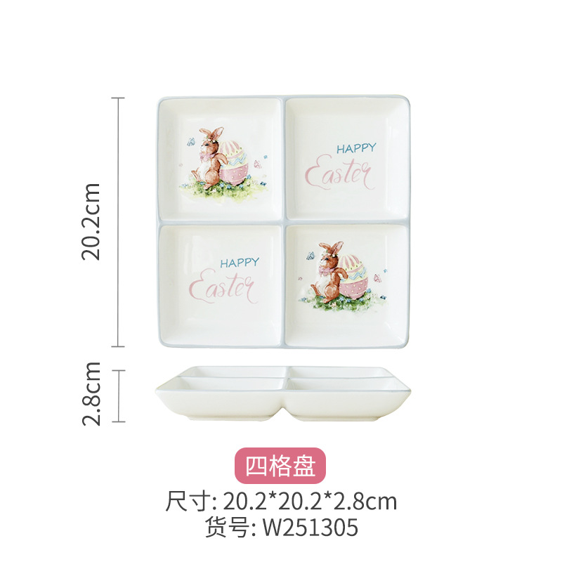 Cerámica de Pascua dibujos animados conejo cubiertos adornos encantadores set de platos para el hogar nuevos productos en stock
