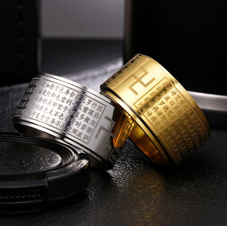 Xinghe cross-border explosive accessories titanium steel jewelry ring rotatable stainless steel retro style swastika men's finger wrench