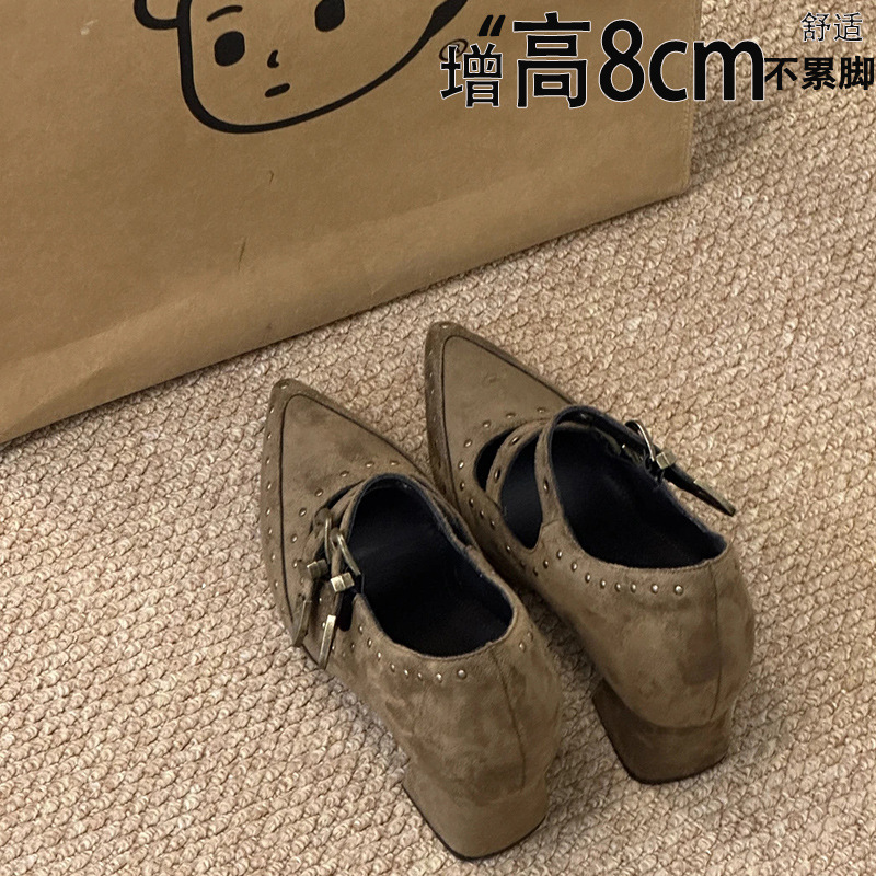 【现货】复古尖头浅口内增高单鞋女设计感法式晚晚风玛丽珍鞋子|undefined