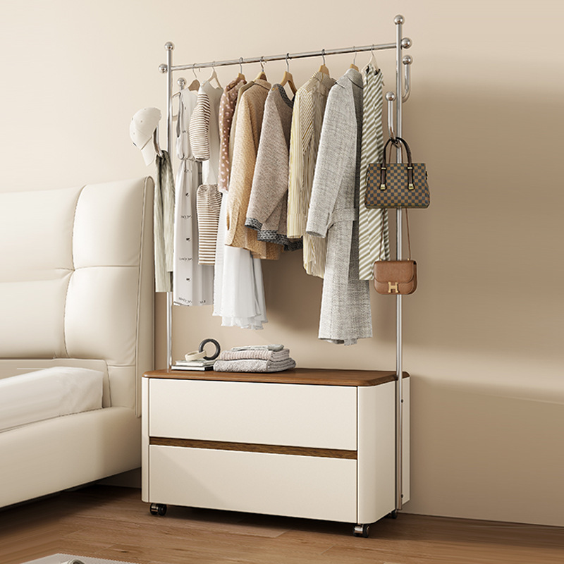 All Solid Wood Coat Rack, Bedside Table, Integrated Bedroom Home Accessible Luxury High-End Removable Floor-Standing Storage Clothes Rack