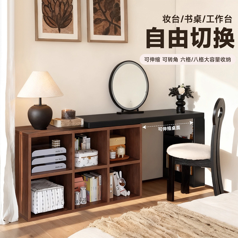 Long Desk for Home Use, Adult Extendable Dressing Table with Integrated Drawer Cabinet, Study Desk, Vintage L-Shaped Computer Office Desk