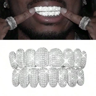 Хит продаж супер вспышка микрор-сапар медь циркон золотые брекеты Grillz кросс-граница оптовая прохладный мужской модный хип-хоп рэп