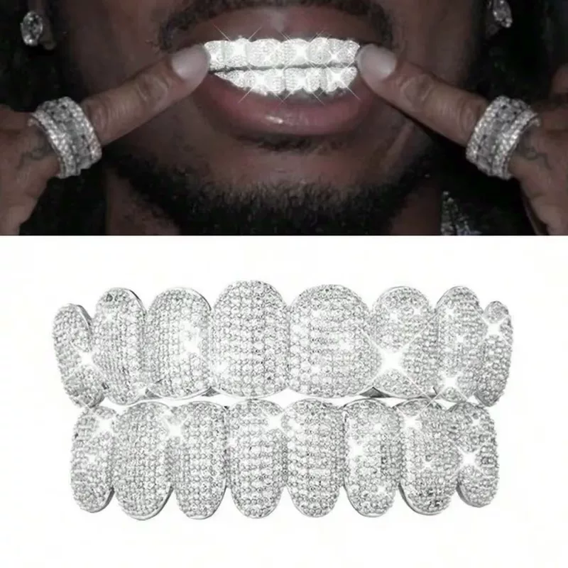 Хит продаж супер вспышка микрор-сапар медь циркон золотые брекеты Grillz кросс-граница оптовая прохладный мужской модный хип-хоп рэп