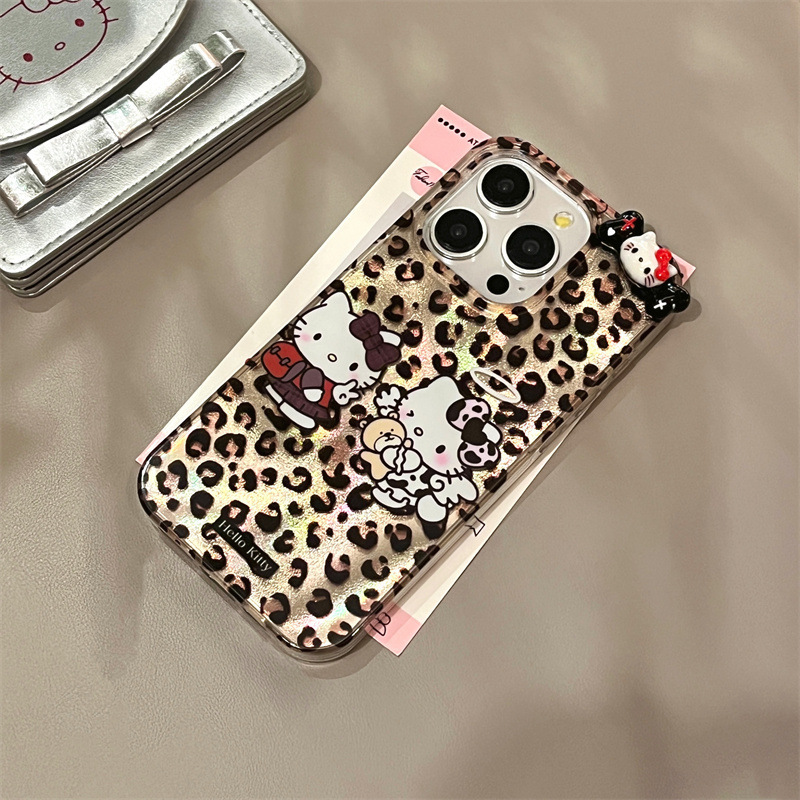 Chica ins estampado de leopardo tridimensional KT gato para iPhone14 funda para teléfono móvil 15ProMax Apple 13/12 nuevo 15