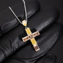 跨境复古十字架项链个性锆石光辉十字架吊坠欧美小众嘻哈男女同款