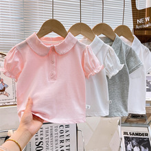 儿童polo衫短袖女童花边领短袖上衣夏季幼儿园演出服一件代发