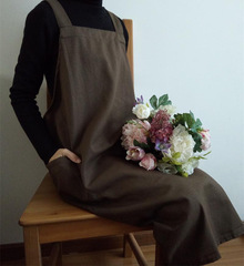 Cross-border plus-size long fashion Korean-style cotton-linen breathable apron, khaki coffee shop uniform with logo printing