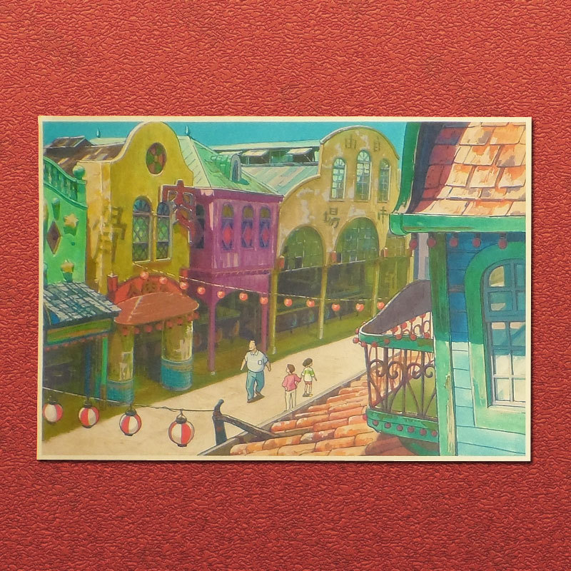 千と千尋の神隠し宮崎駿アニメーションクラフト紙ポスター装飾絵画寮カフェフォトフレーム壁ステッカー|undefined