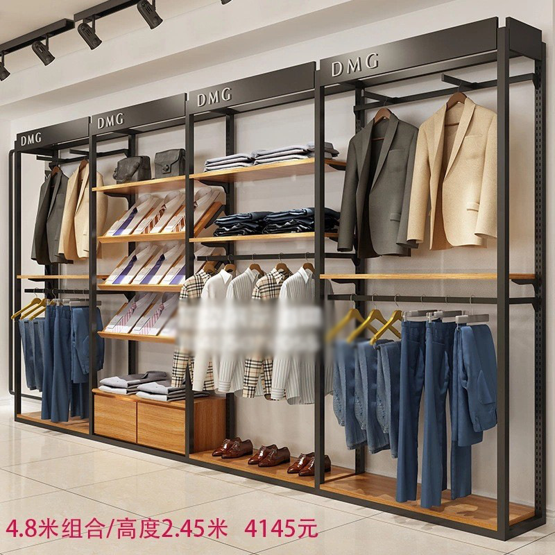 Tienda de ropa de alta gama soporte de exhibición estante de los hombres vitrina de piso negocio casual hombres tienda de ropa colgando estante