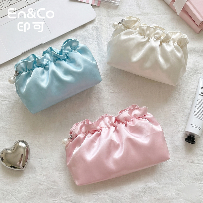 Pleated Pearlescent Cloud Makeup Bag, Travel Portable Women's Clutch Bag, Cosmetics Toiletry Storage Bag, Custom-Made