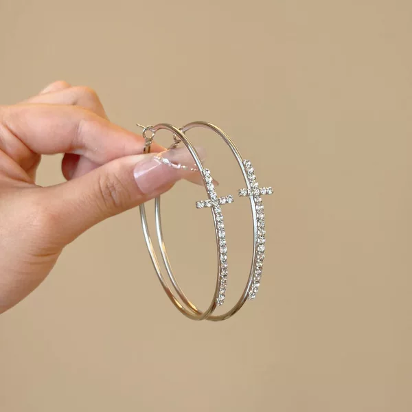 Cross-Border European and American Style Cross Zircon Earrings for Women 2025 New Fashion Exaggerated Autumn and Winter Sparkling Versatile Earrings