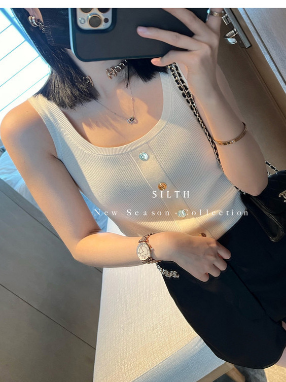 [Special Sale] 2025 Spring/Summer Knitted Inner Layer Vest with Button Closure, Sleeveless Wool Camisole, Elegant and Feminine
