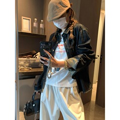 摩且 老街往事 时髦感明线袋盖口袋休闲牛仔衬衫外套叠穿 MQ0725