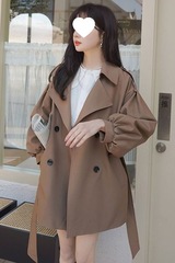 咖色短款风衣外套女宽松2025春秋装新款韩版ins小个子灯笼袖大衣