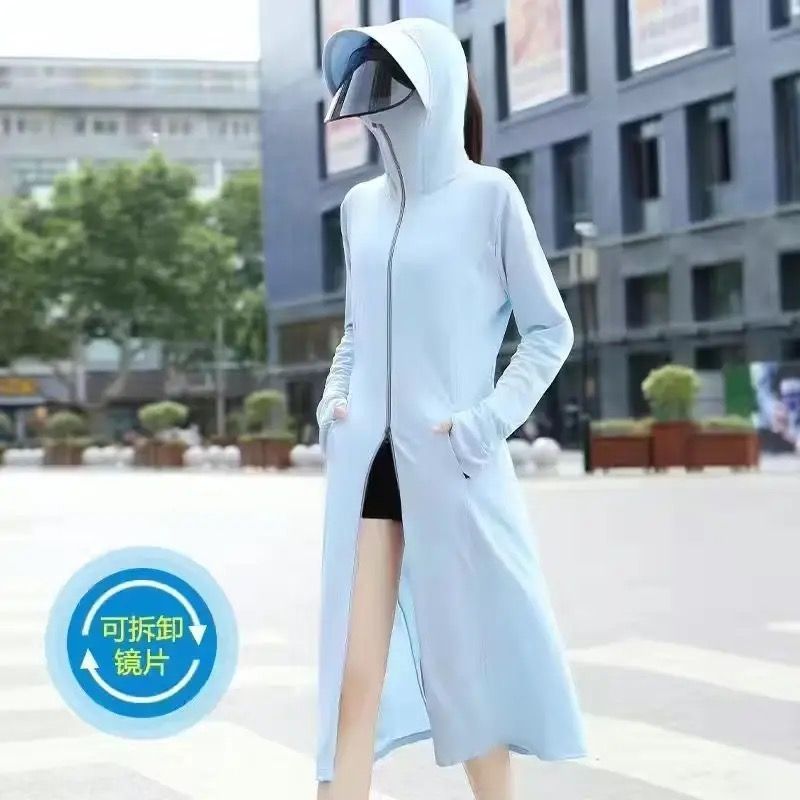 女性のためのロングアイスシルク日焼け止め服 2025 新しい夏の超ロングブラウス抗 UV 屋外全身日焼け止め服|undefined