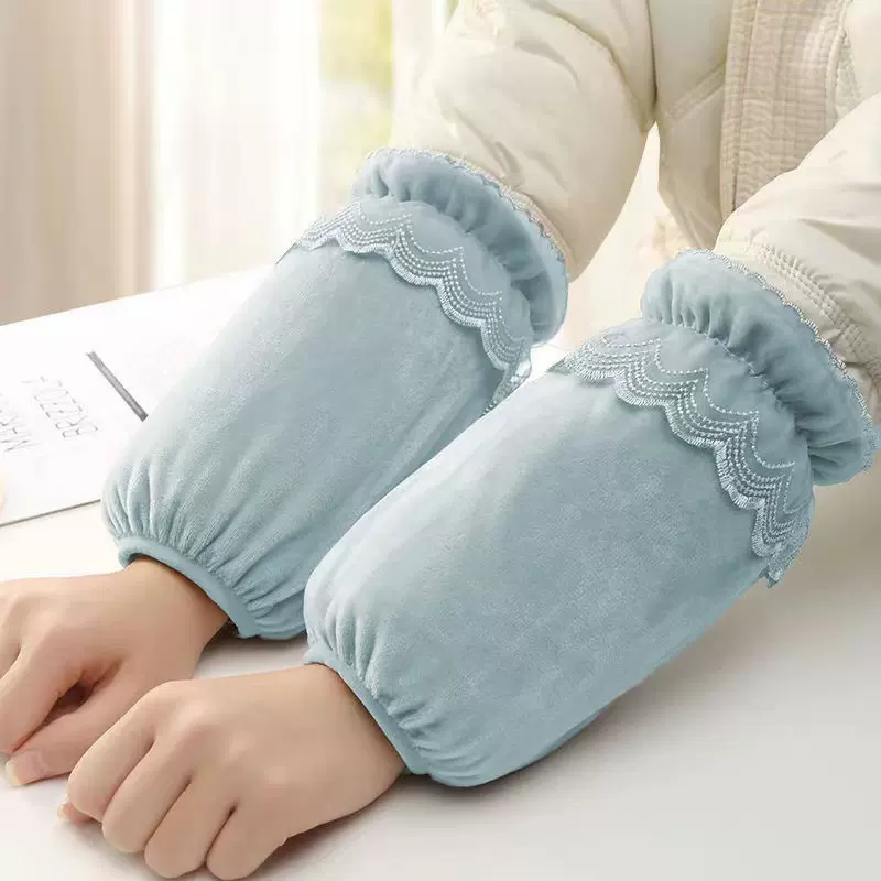 秋冬季成人短款时尚蕾丝花边袖套女士上班工作家务防尘防污遮手臂