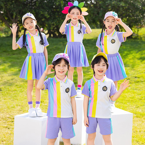 School uniform set spring and summer pure cotton purple British college style baseball uniform for primary and secondary school students class uniform kindergarten children's uniform