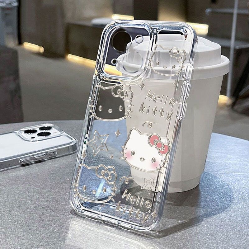 Line Art Kt Cat Suitable for Apple 17 Pro Max Phone Case iPhone 16 Plus Transparent 15 Cartoon 14 Full Coverage 13
